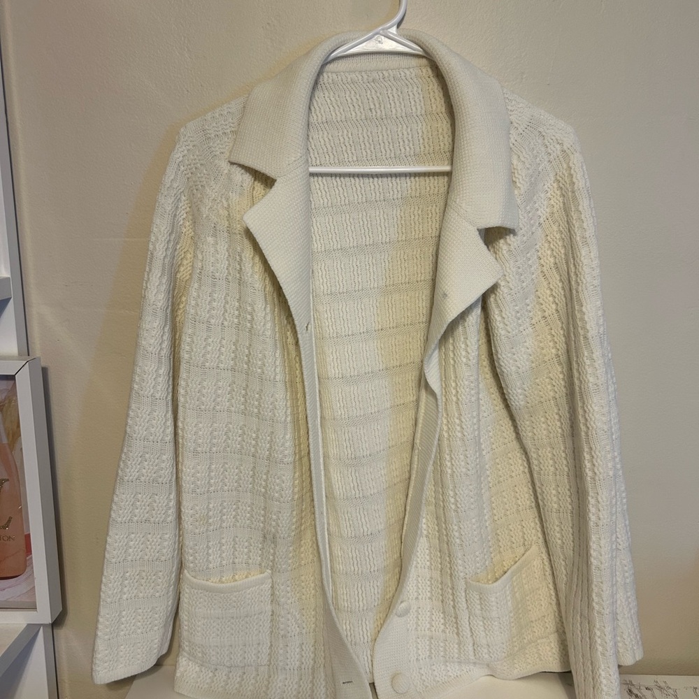 Cream Textured Open Front Cardigan